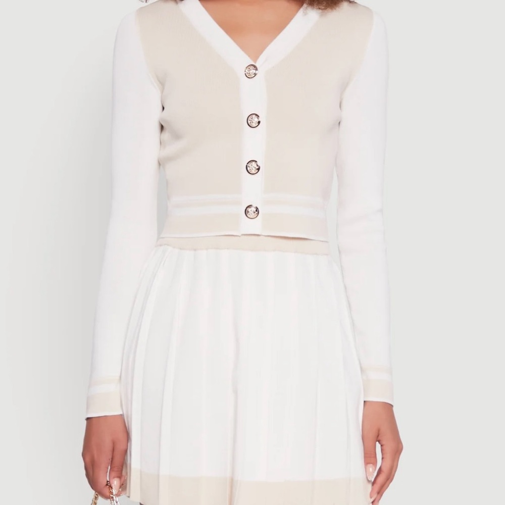 Elegant Cream and White Cardigan with tennis skirt
